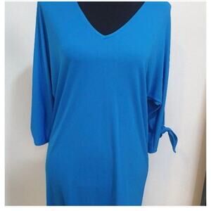 Lauren Ralph Lauren Dress Womens Sz XL Blue V-Neck Shift With Tie Split Sleeves